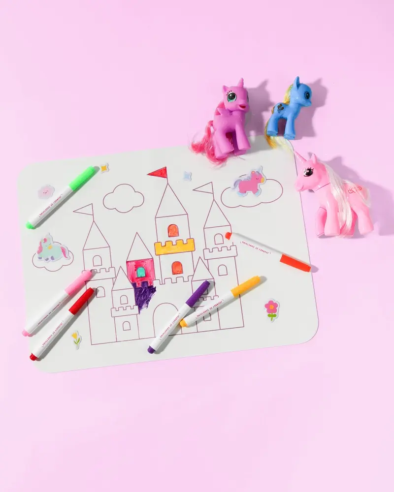 Thumbnail: Wipeable Silicone Colouring Mat - Unicorn Castle