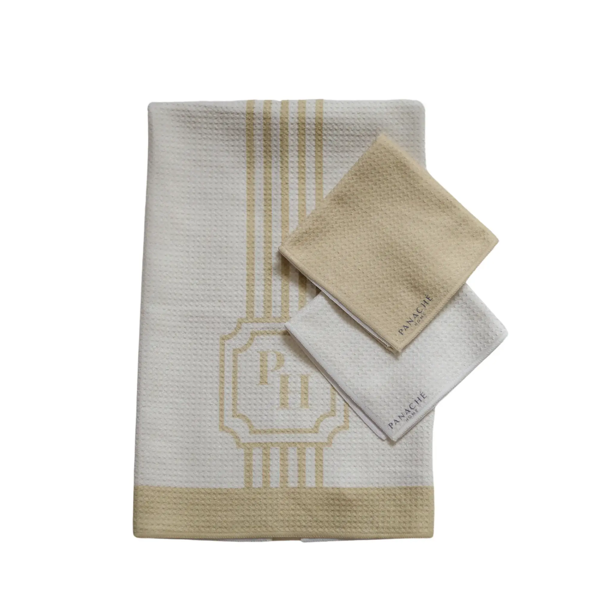 Home Classic Stripe Beige Tea Towel and Dishcloth Set