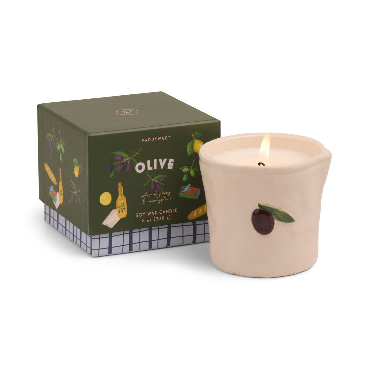 Olive Embossed Ceramic Candle - Fig & Olive Boxed