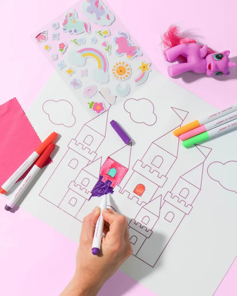 Thumbnail: Wipeable Silicone Colouring Mat - Unicorn Castle