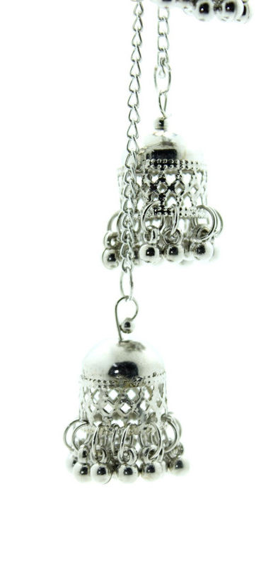 Thumbnail: Silver Afghani Kashmiri Oxidized tripple jhumki Long Earrings for Girls/Women