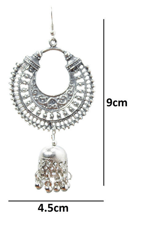 Thumbnail: Chandbali oxidised  Silver Ethnic Jhumka earrings for women/Girls
