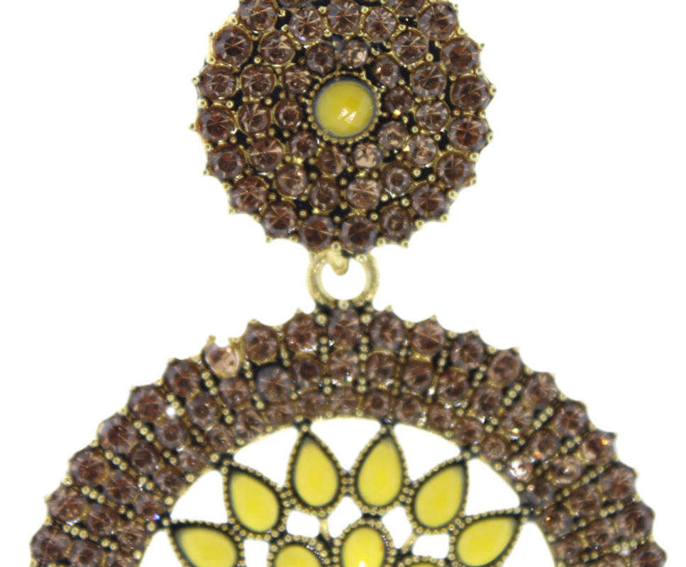 Thumbnail: Yellow colour Crystal studded Designer Jhumka earrings for women/Girls