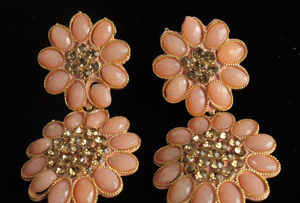 Thumbnail: Peach  Crystal with Triple ring Designer� Ethnic Jhumka earrings