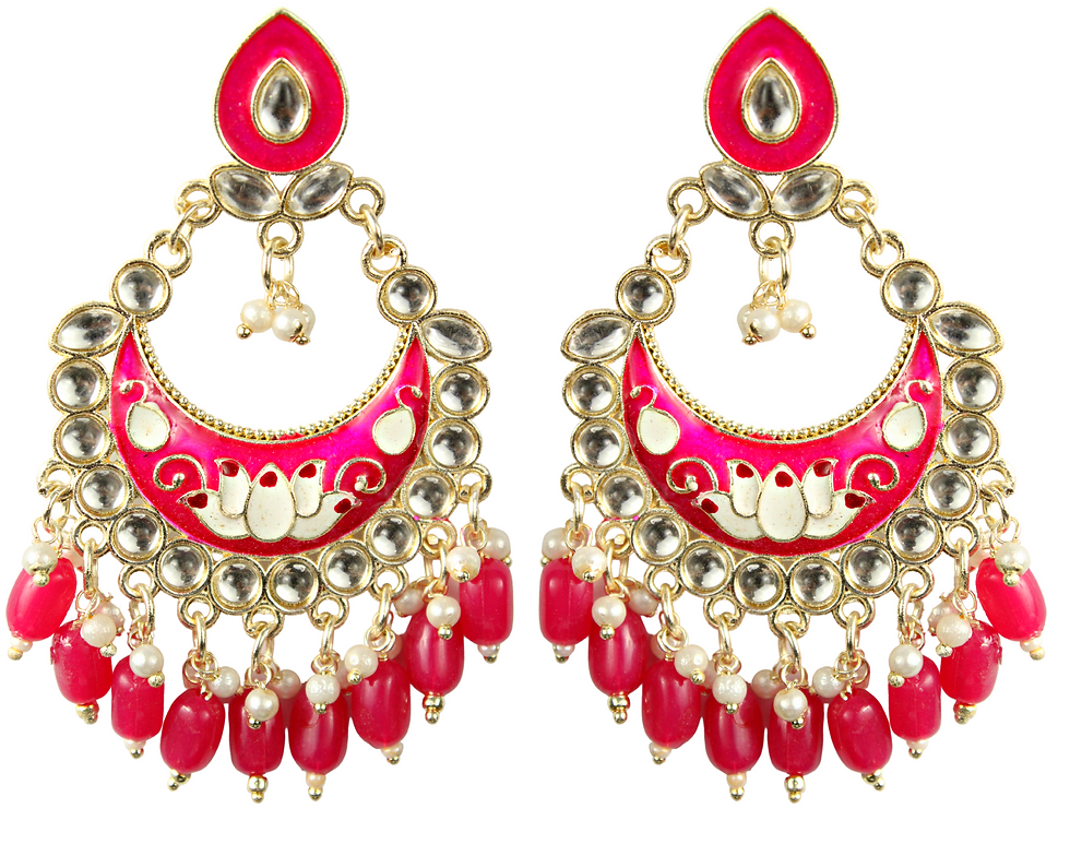 Thumbnail: Ethnic Meenakari Chandbali Design Stylish Earrings Jhumka For Women and Girls