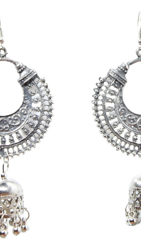 Thumbnail: Chandbali oxidised  Silver Ethnic Jhumka earrings for women/Girls