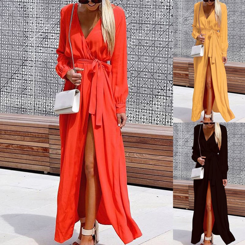 V-neck Fashion Red Dress for Women