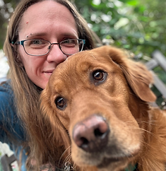 Golden retriever named Aslan taking a selfie with his human mom.