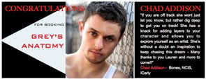 Chad Addison books GREY'S ANATOMY!!