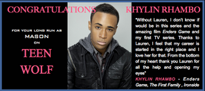 Sad to see Teen Wolf leave, but proud of you, Khylin!