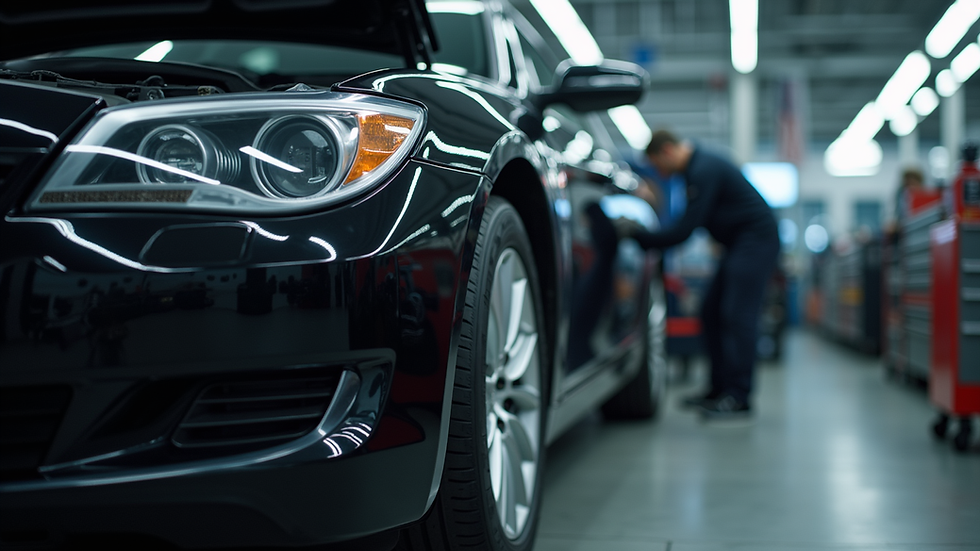 Close-up view of a car being repaired in a workshop