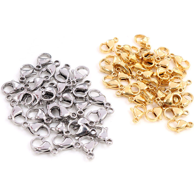 30pcs/lot 12*7mm 10*5mm Stainless Steel Gold Plated Lobster Clasp Hooks for Neck