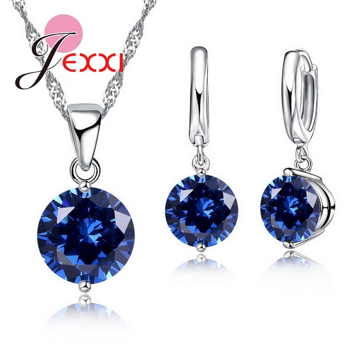 Charm 925 Sterling Silver Jewelry Sets 8 Colors Cubic Zircon Pendant Set Anniver