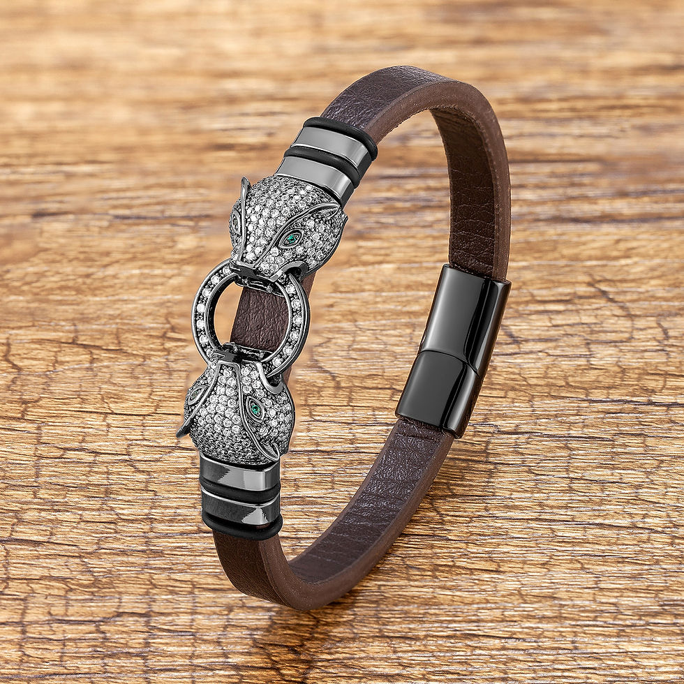 Miniatura: Animal Shape AAA Cubic Zirconia Bracelet Brown Genuine Leather Women Wrist Brace