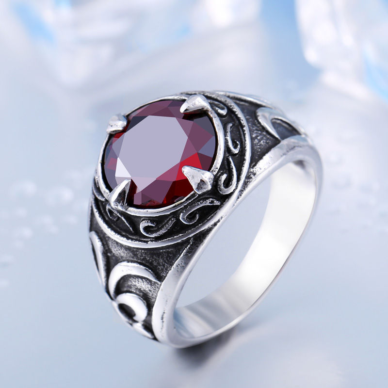 Miniatura: BEIER  NEW Cool Blue/Red/Black Zircon Northern Europe Viking Stainless Steel Rin