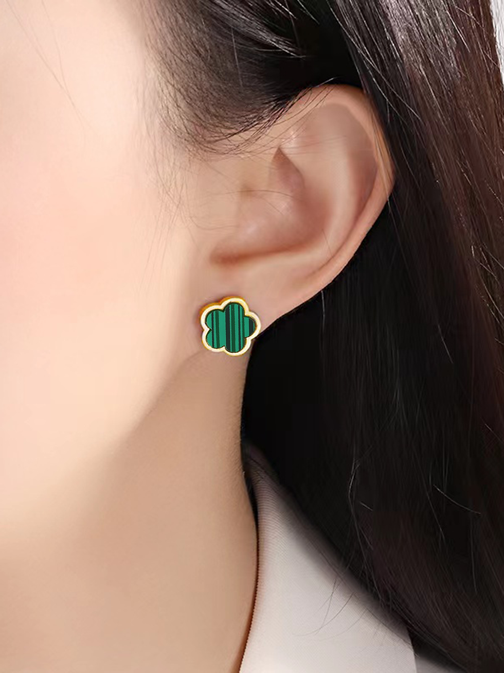 Miniatura: 18K Gold Plated Stainless Steel Five Clover Earrings Hypoallergenic and Elegant 