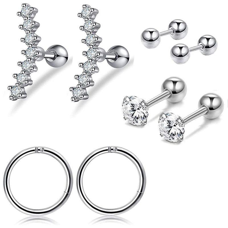 Miniatura: Fashion Crystal Cartilage Earring Set Stainless Steel Gold Color Ear Hoop Helix 