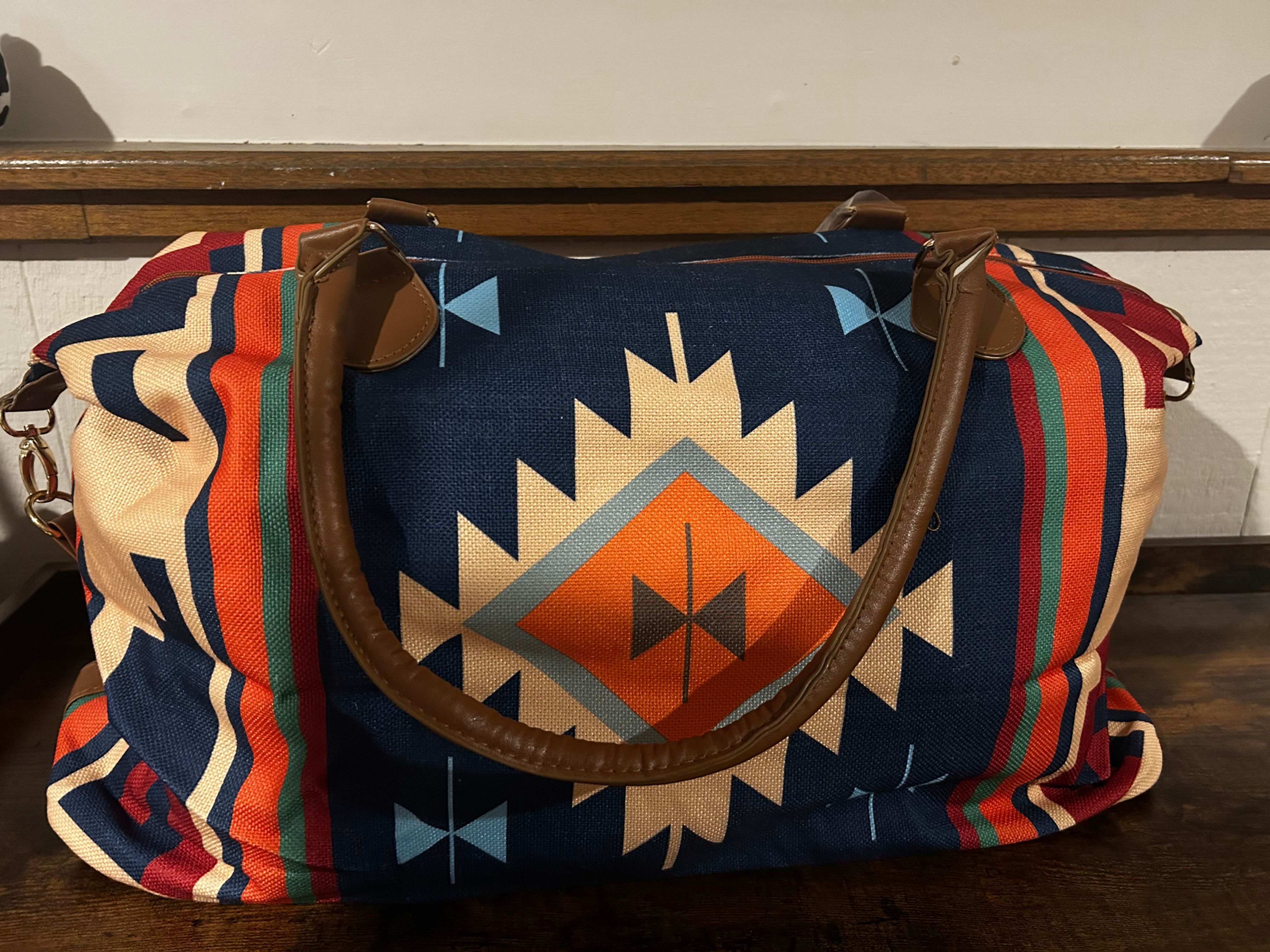 Aztec Printed Canvas Weekender Duffel Bag