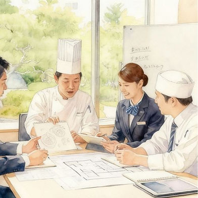 ホテル関係者が新しい滞在プランを打ち合わせている様子