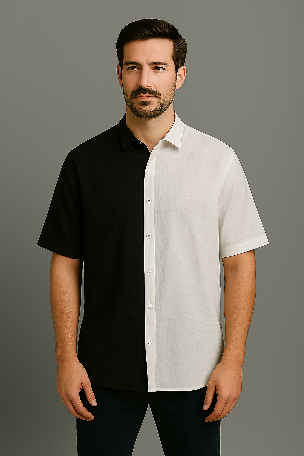 Two-Tone Half & Half Premium Cotton Shirt