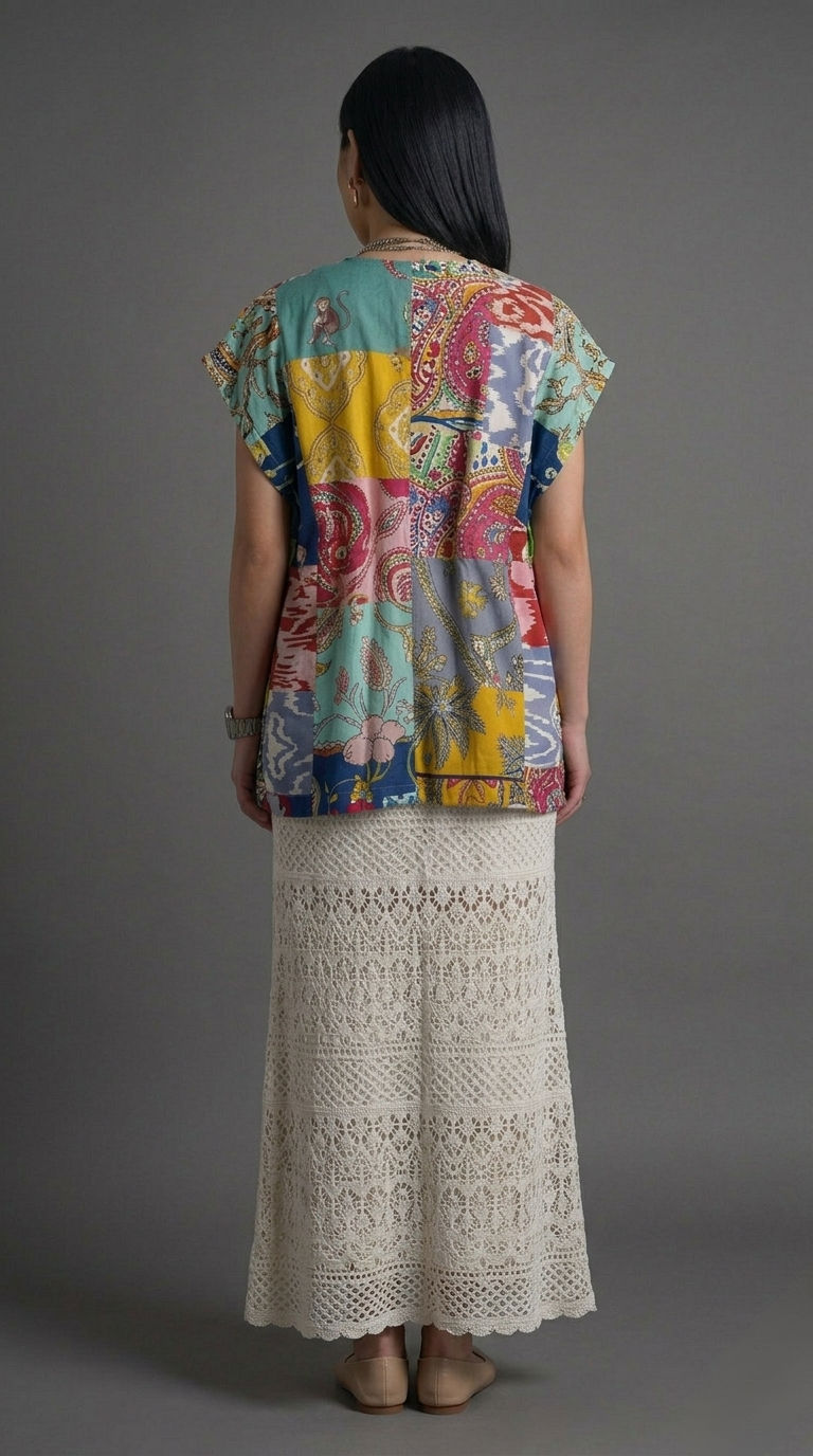 Thumbnail:  Cotton Patchwork Layover Open Vest