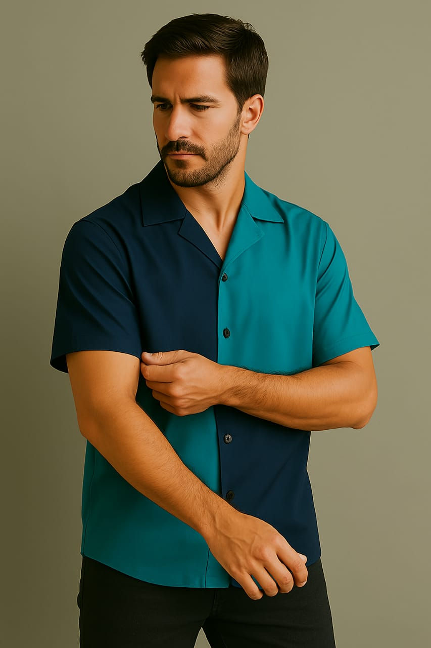 Thumbnail: Colour Blocked Design Cotton Shirt