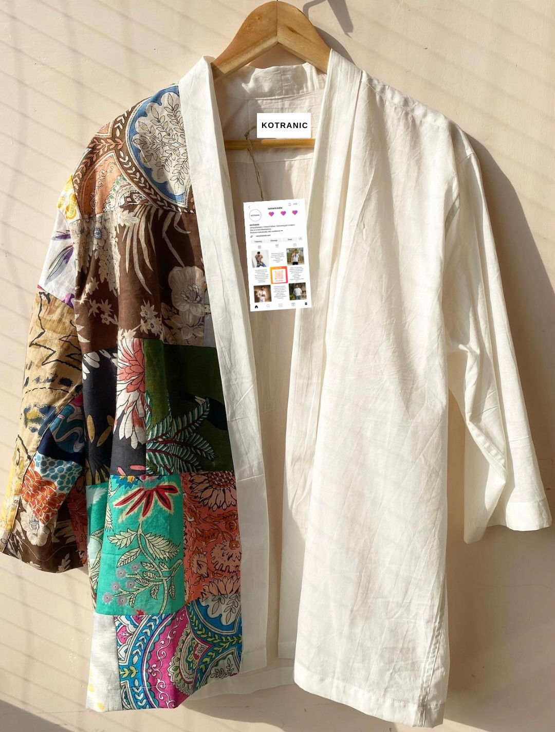 Cotton Patchwork Kimono Sleeves Open Front Shrug