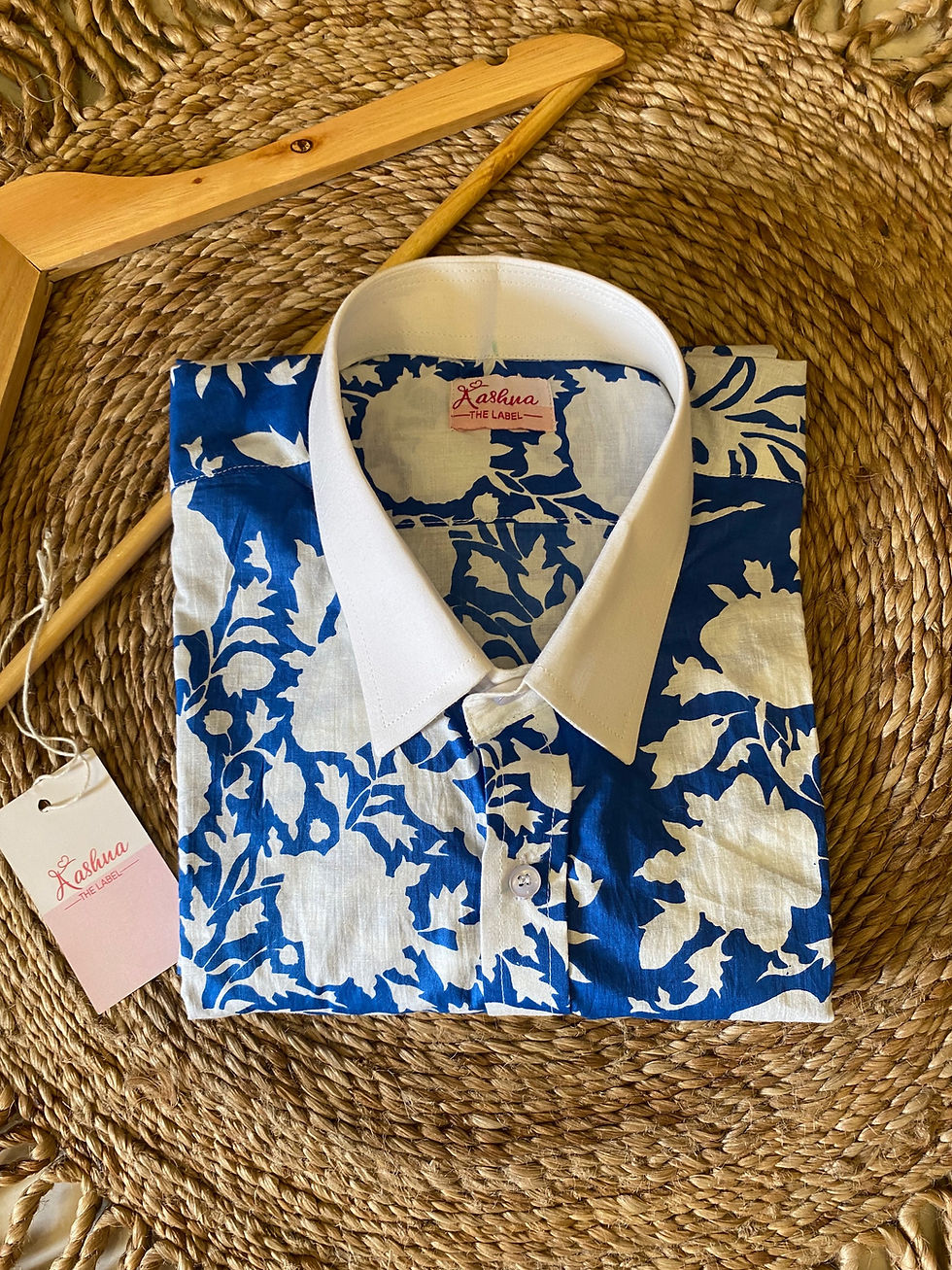 Thumbnail: Flowerish Cotton Blue Full Sleeves Shirt