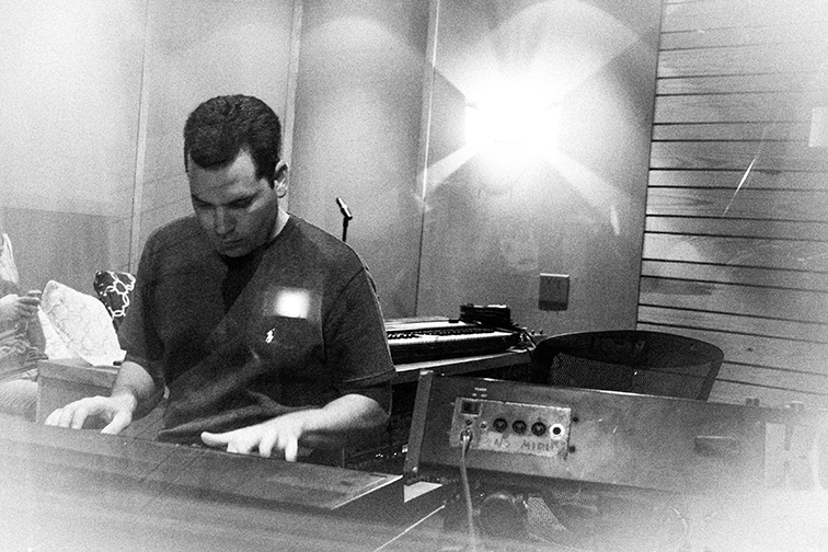 Shawn McKee on piano recording a documentary film soundtrack for Our Family & CF: Music from the Film