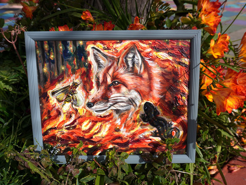 Fire Spirits Original Framed Painting | The Vegan Painter Po