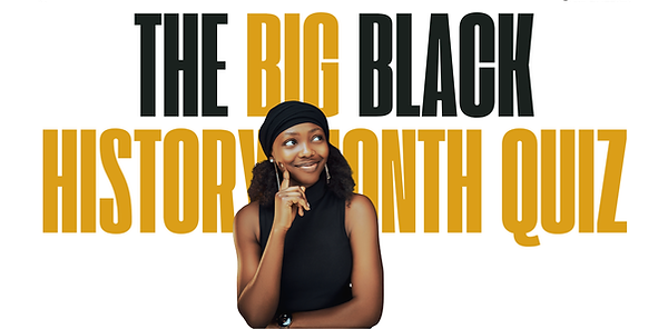 AmplifiedKin promotional image for The Big Black History Month Quiz, showing the host standing in front of the quiz title