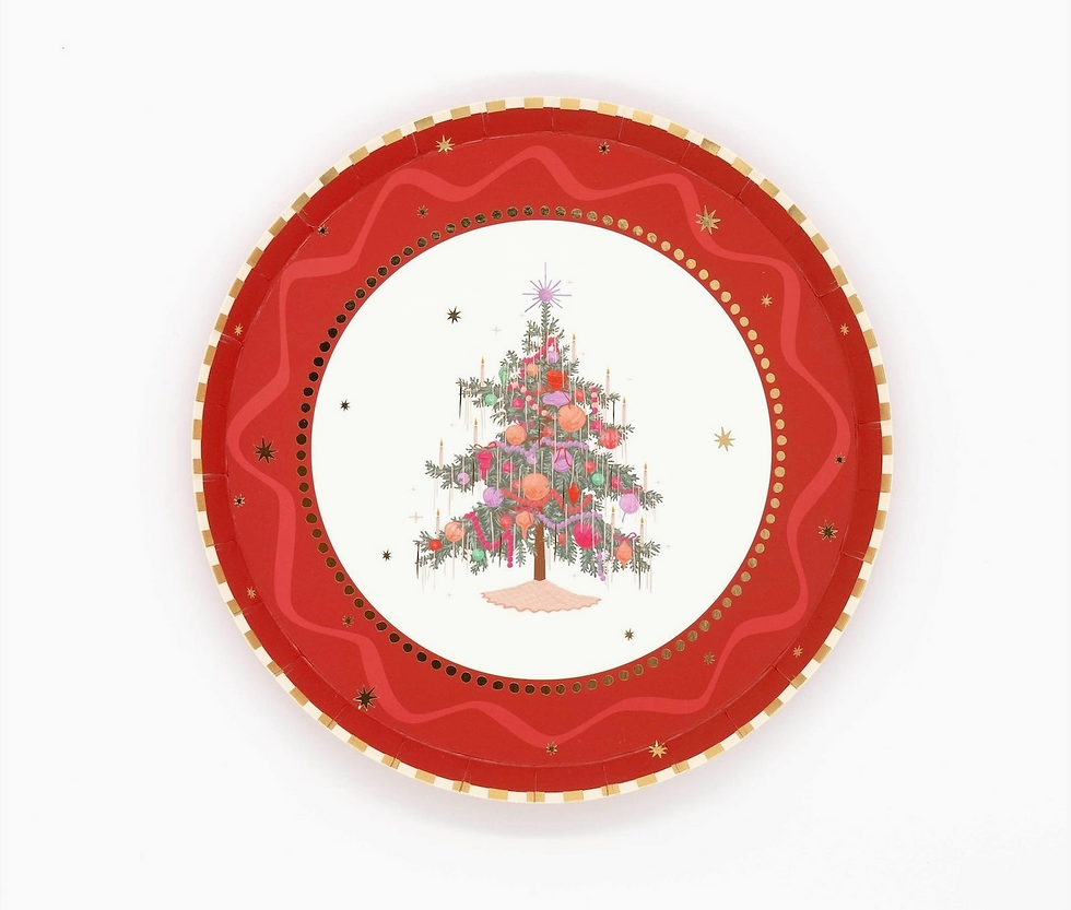 Vintage Christmas Tree Dessert Plate with red and white border