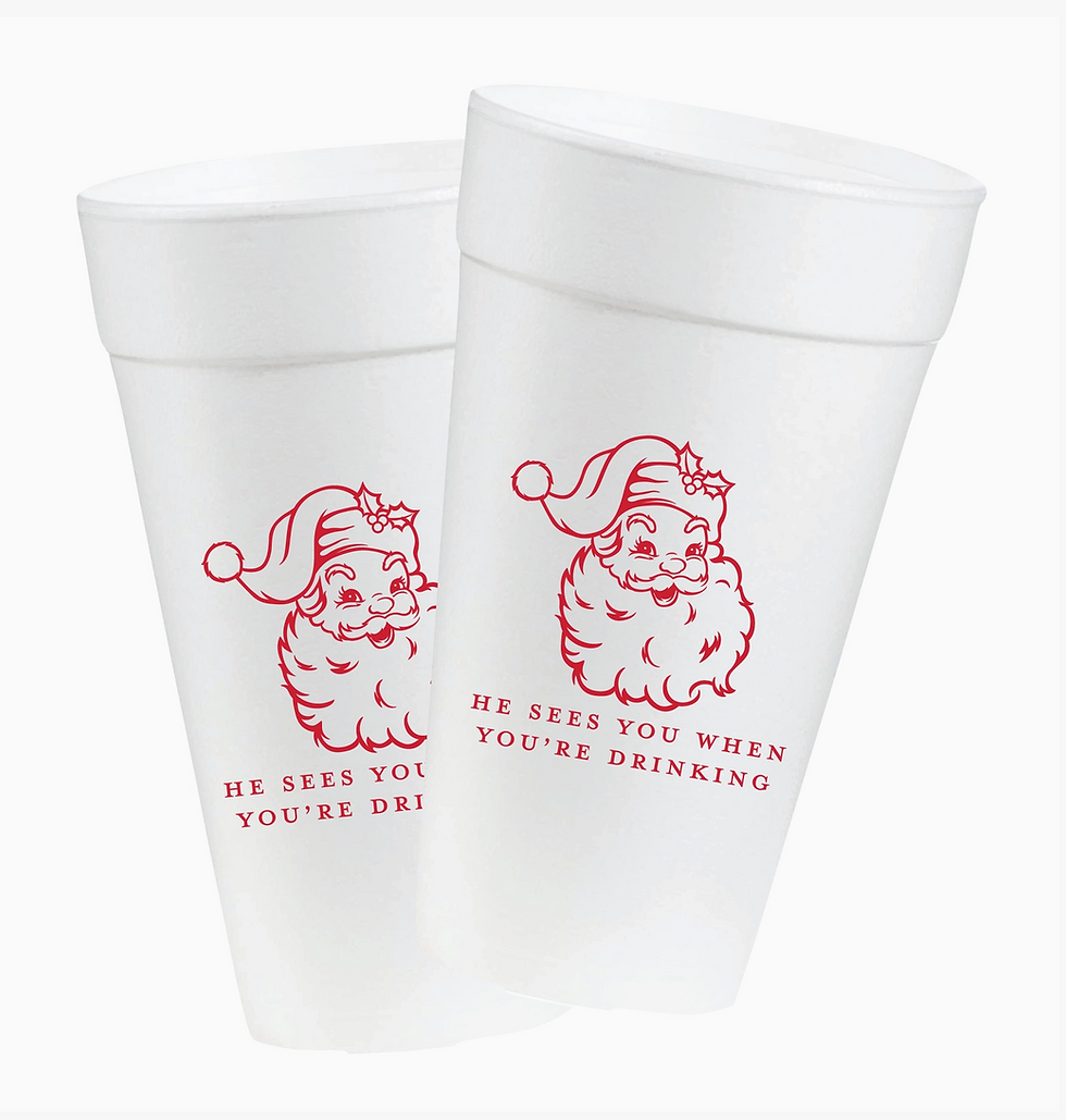 Santa Festive Sips Party Cups with holiday illustration