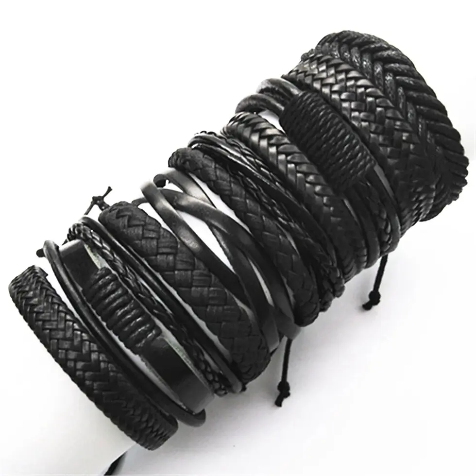 Thumbnail: 10 Pcs/Set Black Wrap Woven New Fashion Handmade Men Bracelets Male Women