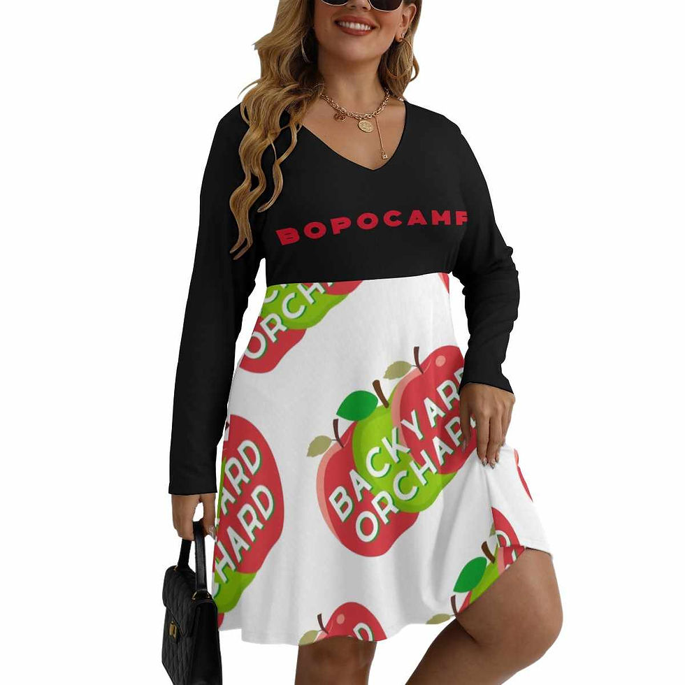 Thumbnail: Women's - V-Neck - Long - Sleeve - Plus Dress