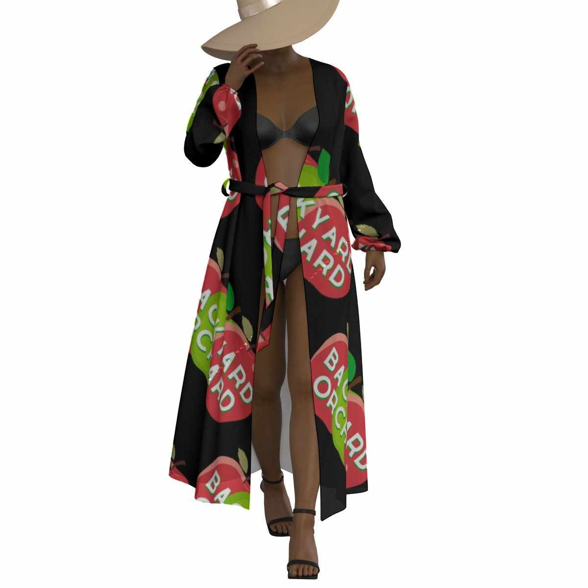 Women's - Lace Up - Chiffon - Robe - Black