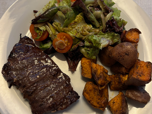 Grass-Fed Skirt Steak with Roasted Sweet Potatoes & Fresh Butter Lettuce Salad