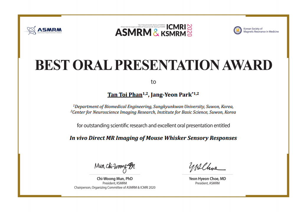 Best Oral Presentation Award at ASMRM & ICMRI 2020 content media