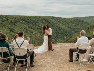 Bride and Groom's first kiss at the Pendleton Overlook at Blackwater Falls in West Virginia