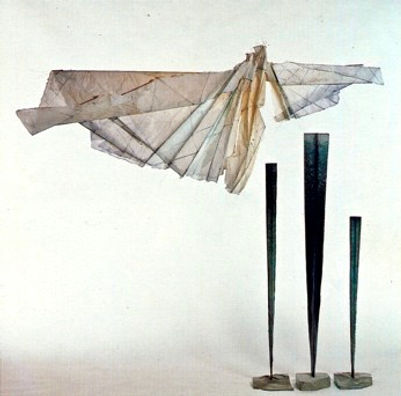 paper, wire, copper sculpture, clouds, totems