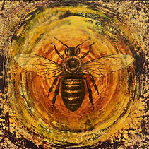 honey bees, bees, mixed-media encaustic