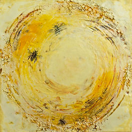 honey bees, bees, mixed-media encaustic