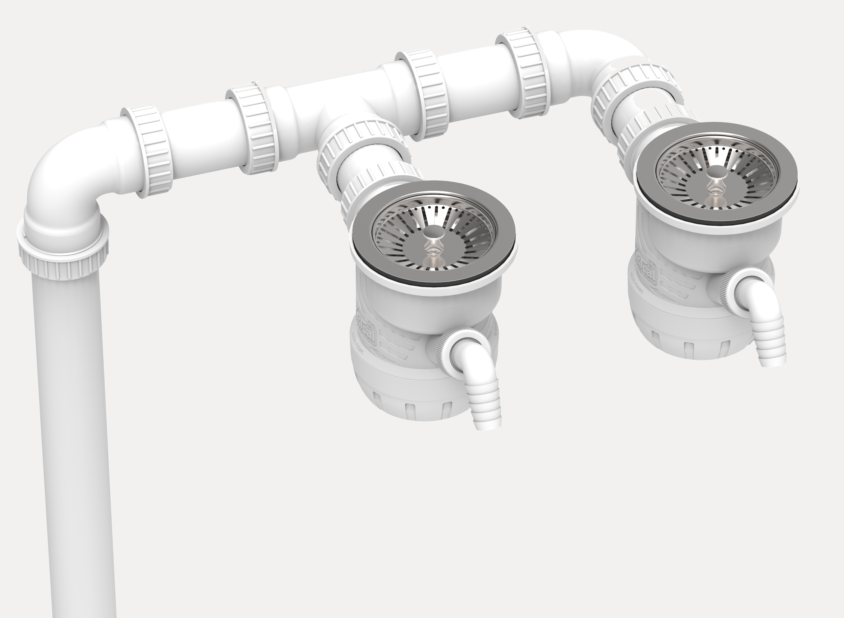 וסט סיפונים משולבים עם מסננות סטנדרטיות  לכיור אמריקאי זוג + מחברים