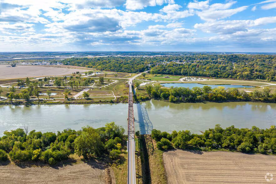 Aerial view of a bridge crossing a river in Bellevue NE