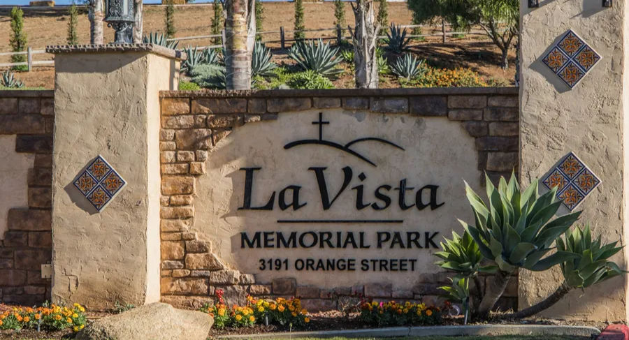 La Vista Memorial Park entrance sign at 3191 Orange Street