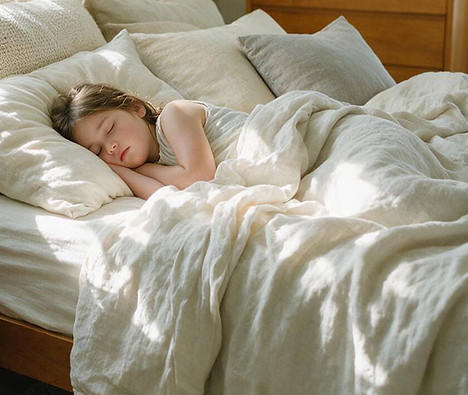 Child sleeping in a cozy bed, natural sleep support for kids.