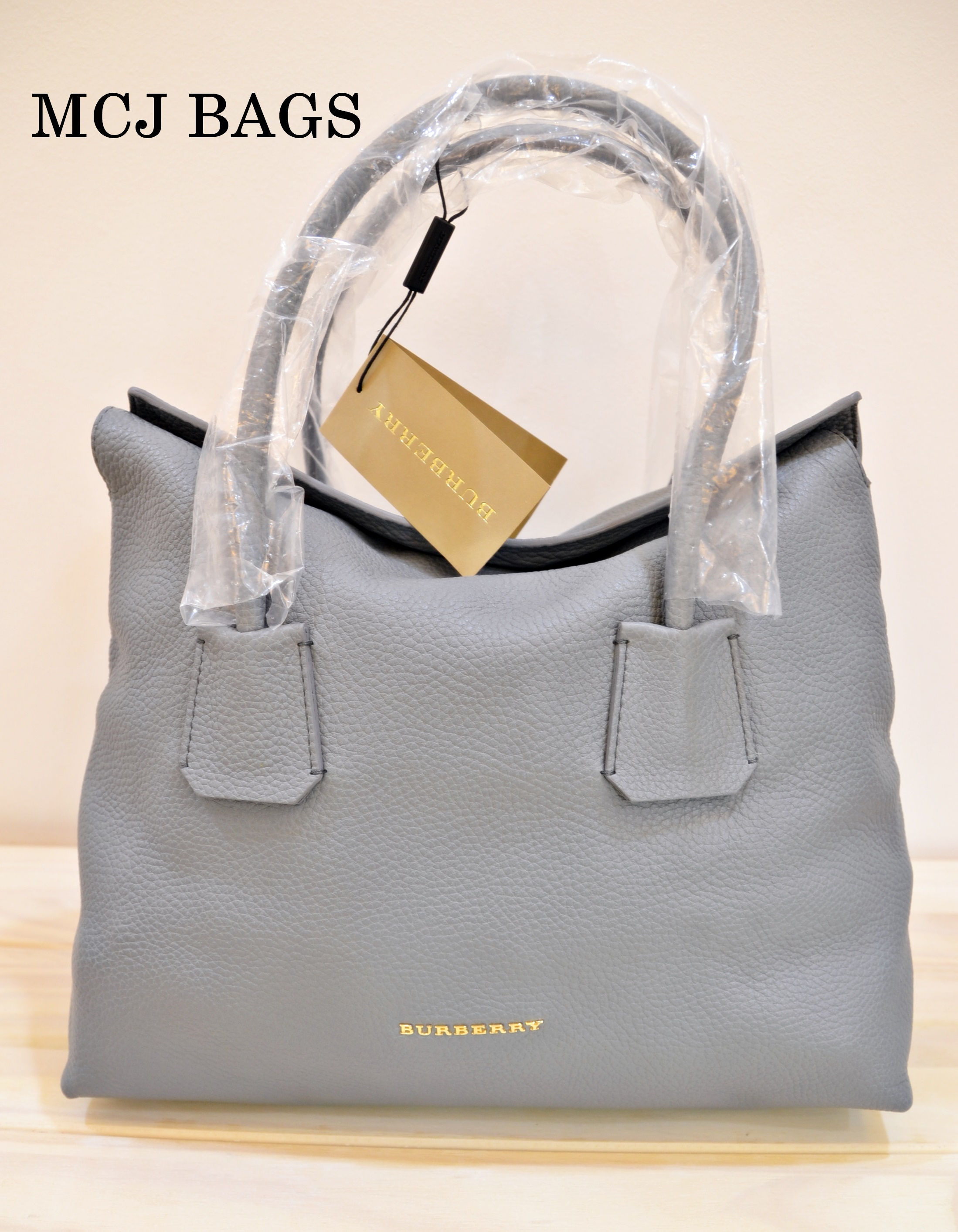 BURBERRY Gray Medium Leather Tote Bag