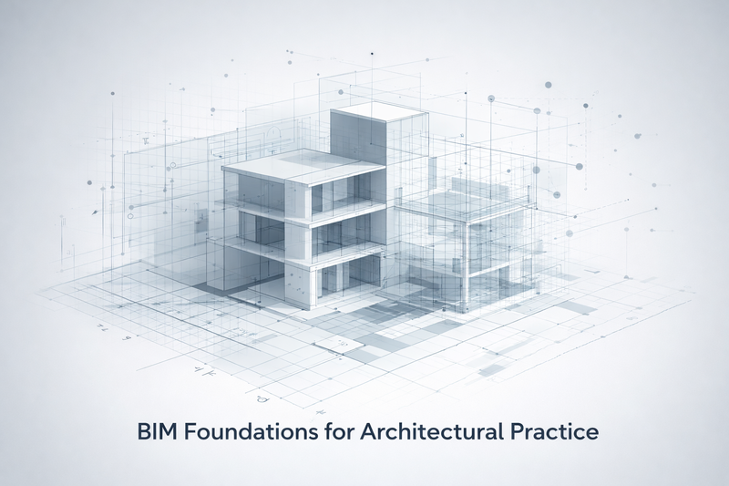 3D architectural visualization illustrating architectural BIM foundation principles, showing a coord