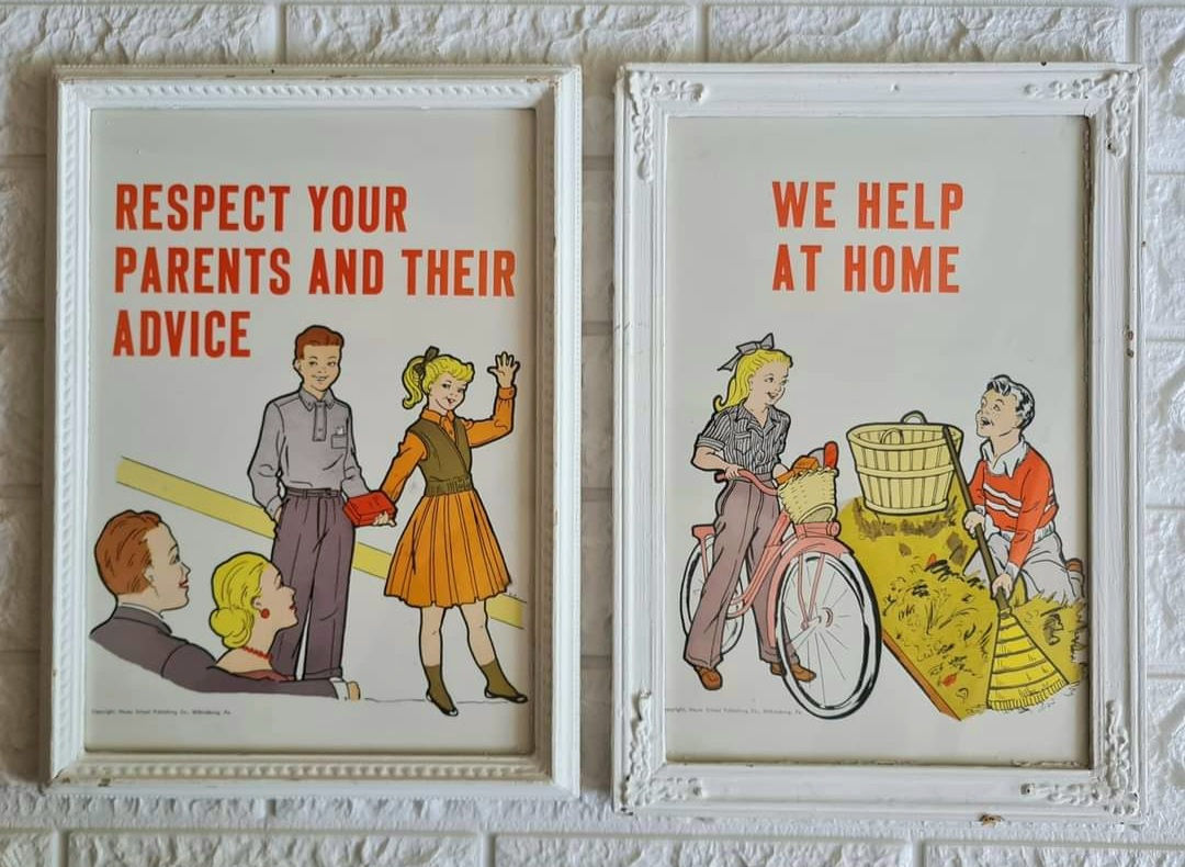 זוג תמונות וינטג' ממוסגרות, חינוכיות!