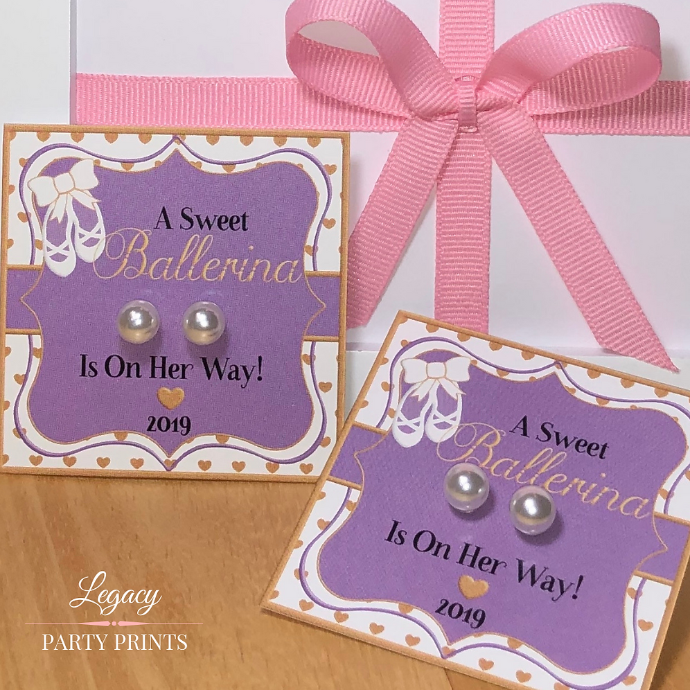 Purple Ballerina Baby Shower Favors With White Pearl Earrings Purple Ballerina Baby Shower Favors With White Pearl Earrings